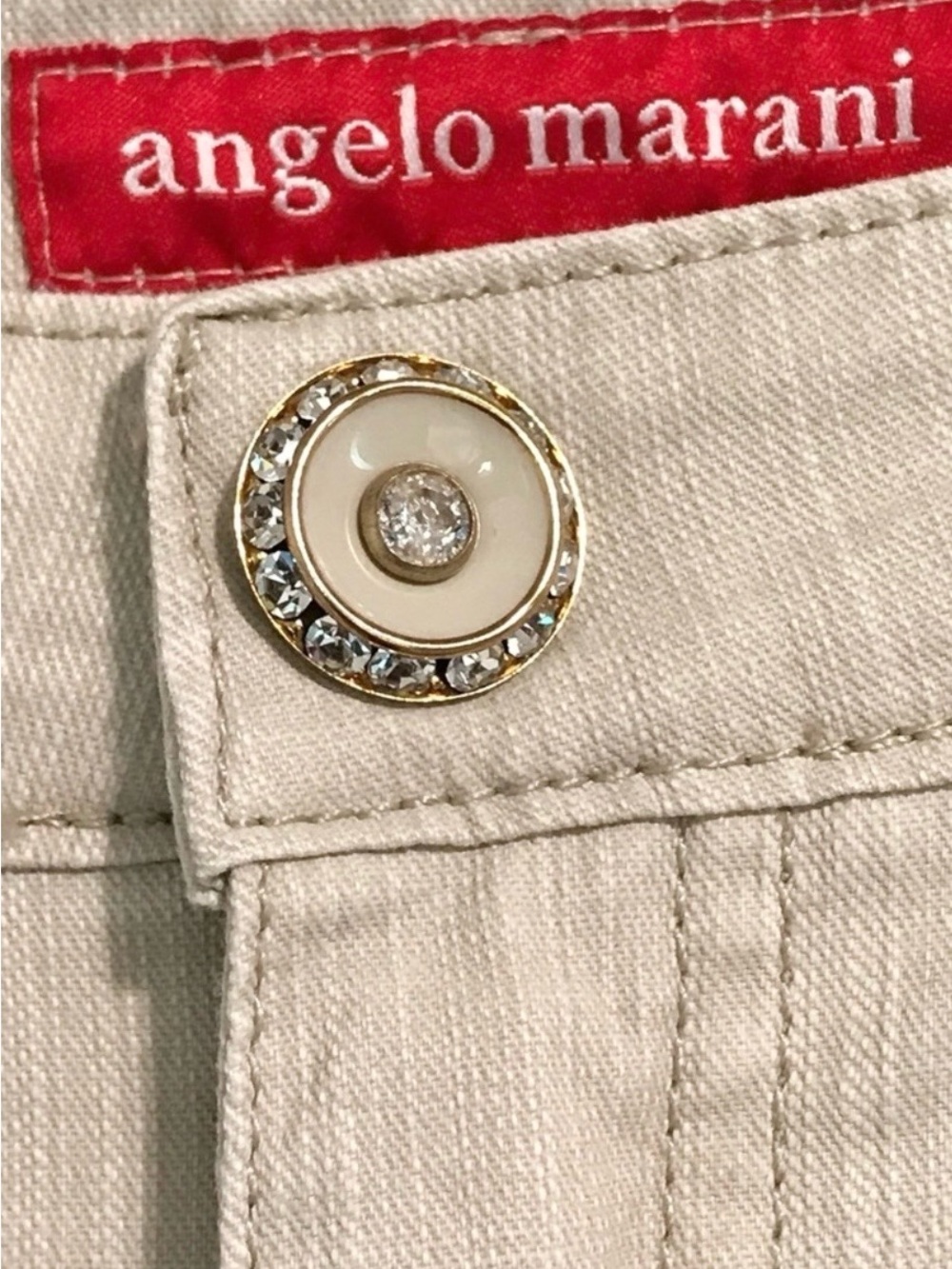 Angelo Marani Italy White Crystal Embellished Stretch Jeans Designer Denim Sz 8 - Picture 13 of 16